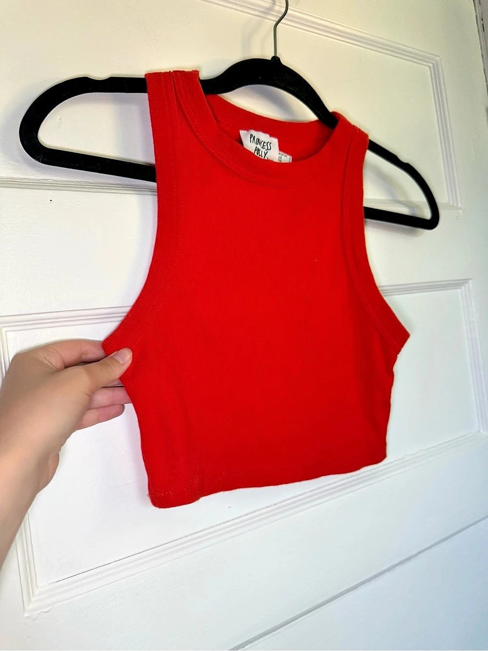 Princess Polly Ribbed Cropped High Neck Tank Top Red Size 0 Like New Tomato Girl - Picture 3 of 10